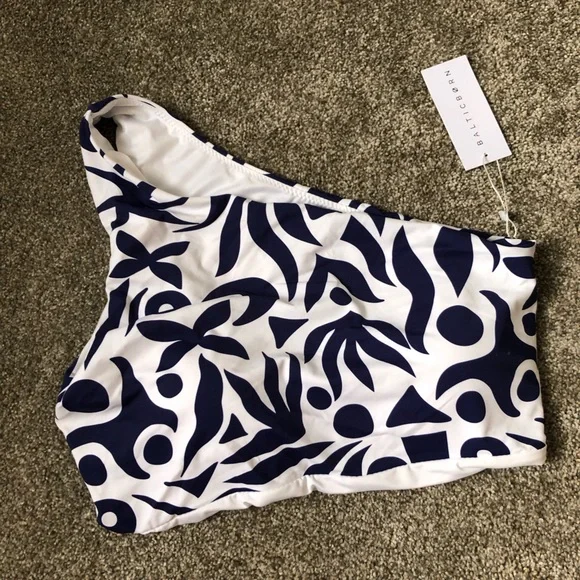 NWT Baltic Born Bali One Shoulder Bikini Top ONLY in Navy and White Size Medium - Picture 5 of 12